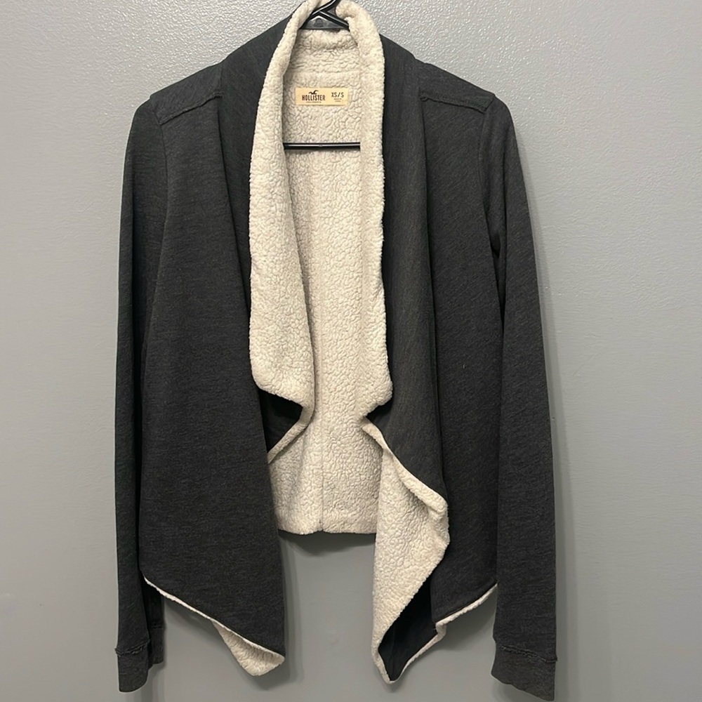 Hollister Co. Sherpa Dark Gray Open Cardigan Size XS/S